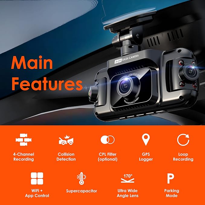R4-4 Channel Dash Cam W/All Around 1080p Resolution, IR Night Vision, Parking - Image 2