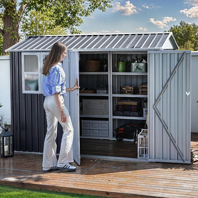 DWVO 8' x 6' Outdoor Storage Shed, Waterproof Metal Garden Shed - Image 3