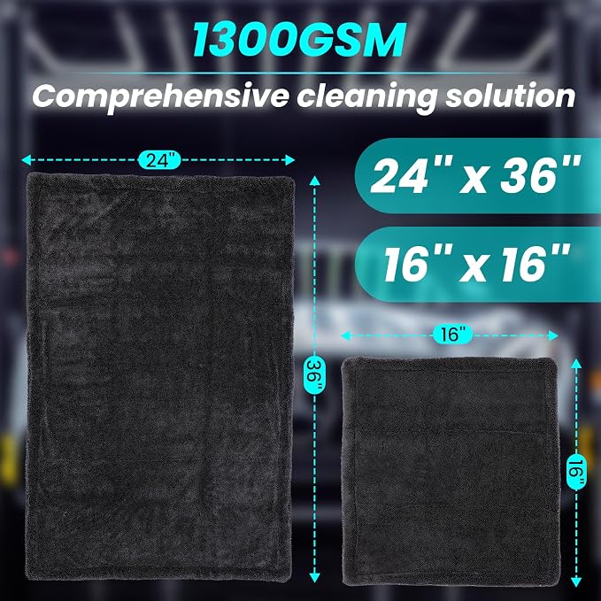 2 Pack 1300 GSM Car Drying Towel, Double-Sided Microfiber Towels - Image 2