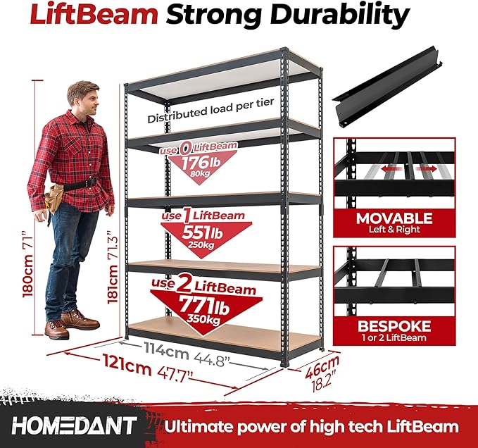 HOMEDANT 5 Tier Laminated Boltless Heavy Duty Garage Storage Adjustable Wide - Image 2