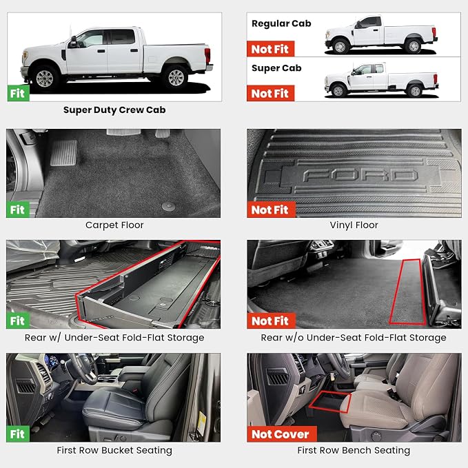LASFIT Floor Mats for Ford F250 F350 F450 2017-2026 Crew Cab Front Bucket Seat - Image 2