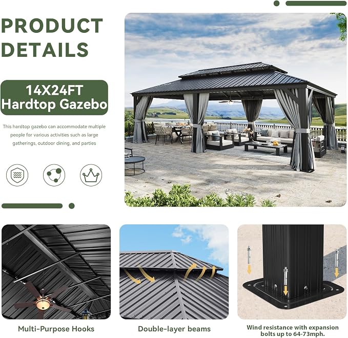 Aoxun 14' X 24' Hardtop Gazebo - Image 7