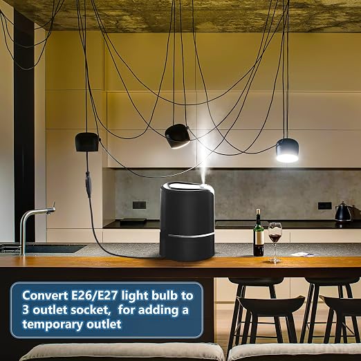 Feekoon 1 Pack 3 Outlet Light Socket Adapter, Convert E26/E27 Bulb Socket to 3 - Image 5