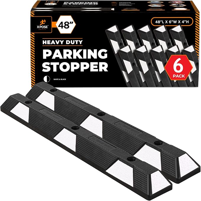 Xpose Safety 48" Heavy Duty Rubber Parking Stopper – 6 Pack Wheel Blocks by XposeSafety