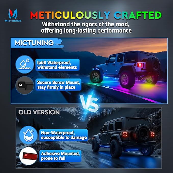 MICTUNING 8Pcs N8+ Chasing Color RGB+IC Underglow Neon Accent Strip Lights - Image 5