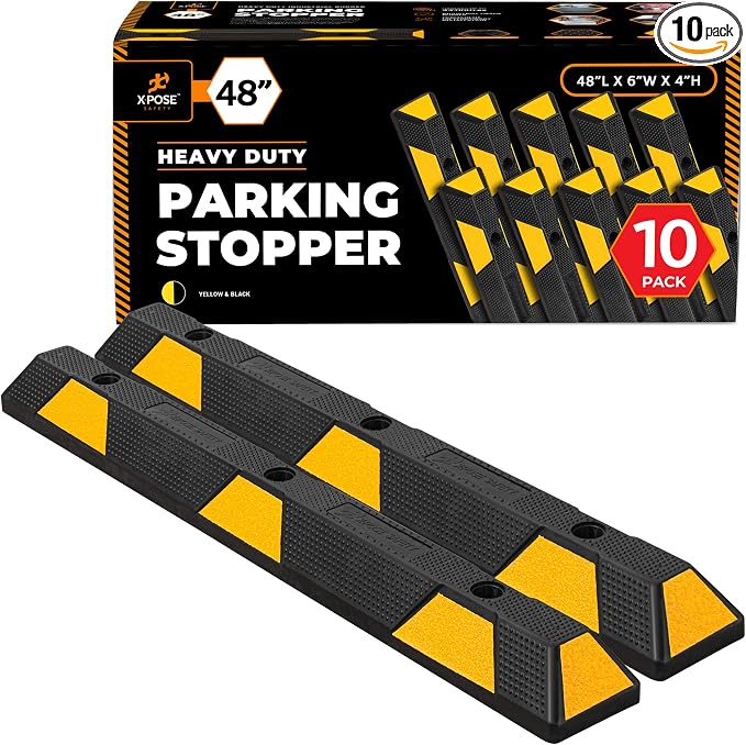 Xpose Safety 48" Heavy Duty Rubber Parking Stopper – 10 Pack Wheel Blocks by XposeSafety