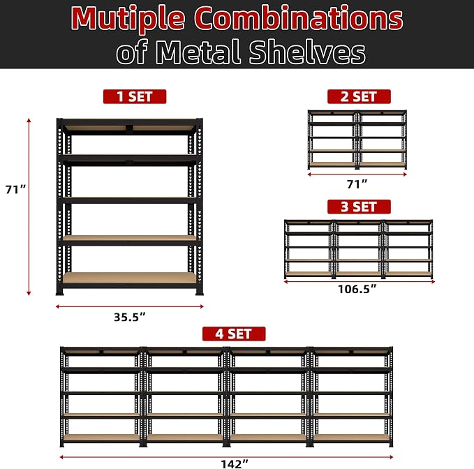 35.5" W x 16" D x 71" H Adjustable Garage Storage Shelves - Image 9
