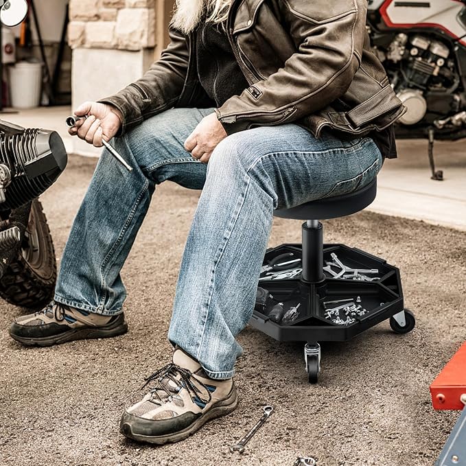 Goplus Mechanic Stool, Rolling Garage Chair - Image 2