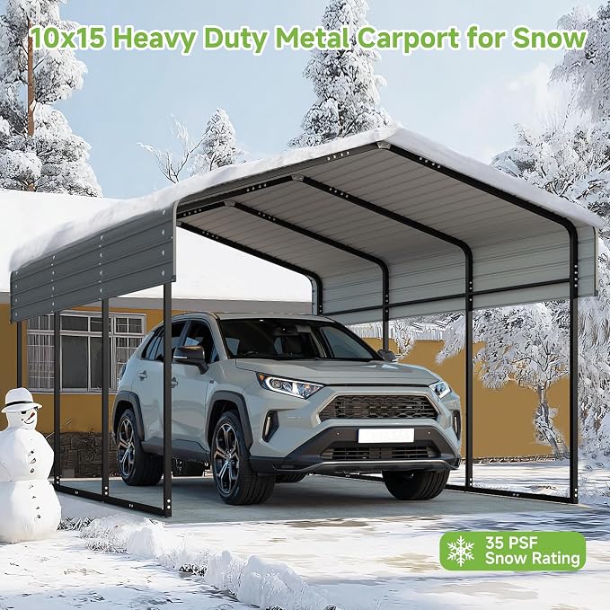 Real Relax 10x15FT Heavy Duty Metal Carport, Outdoor Carport Canopy - Image 2