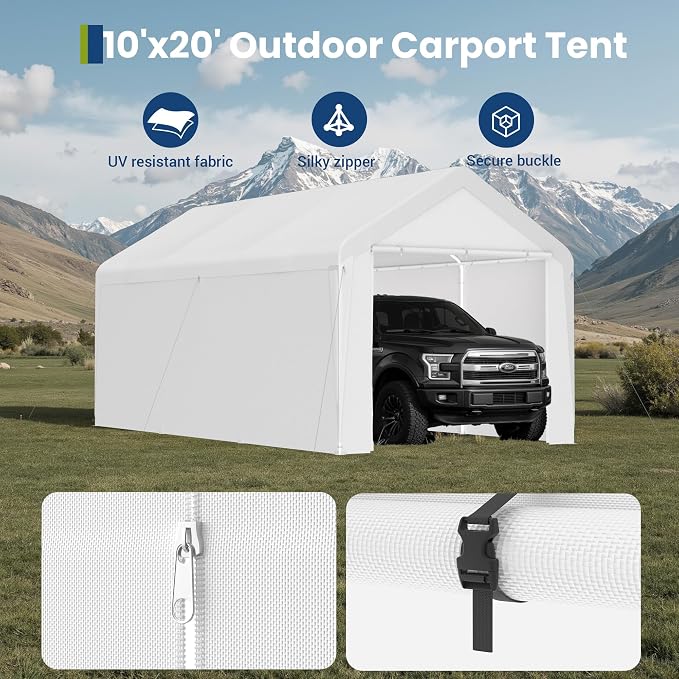 GOJOOASIS 10x20 Carport Heavy Duty Portable Garage Shelter Metal Car Canopy Tent - Image 4
