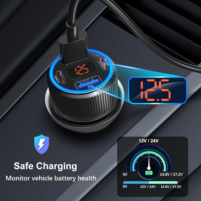 USB C Car Charger, 3 Pack 65W Dual 12V Car Power Adapter - Image 3