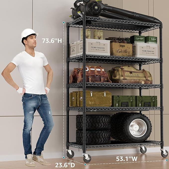 IZEUK Garage Shelving Wide Storage Shelves 5 Tier Metal Shelves Heavy Duty - Image 3