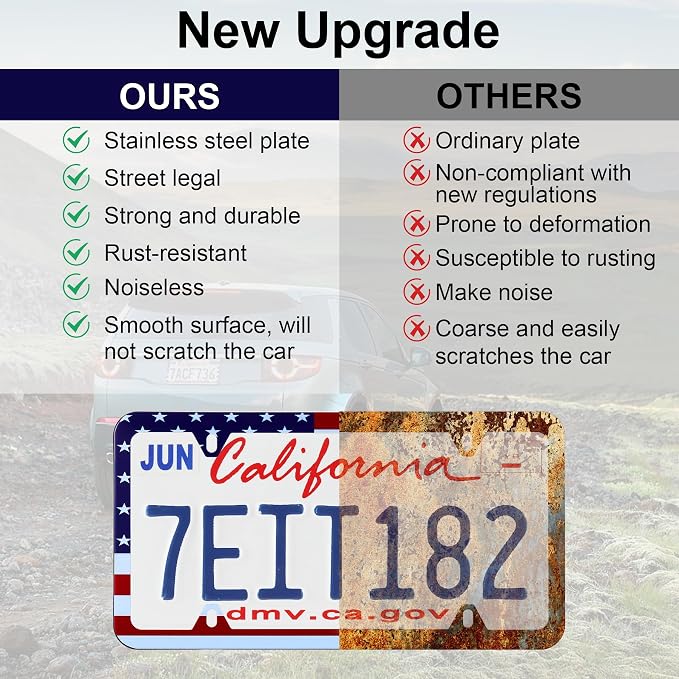 LivTee American Flag License Plate Frames, 4 Holes Stainless Steel License - Image 6