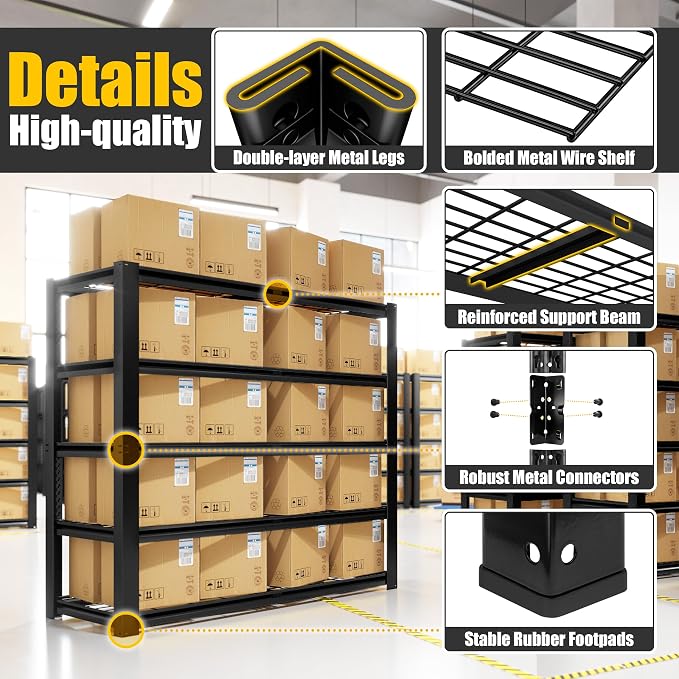 PrimeZone 72" H X 48" W X 18" D Heavy Duty Garage Shelving 5 Tier 2500 LBS - Image 7
