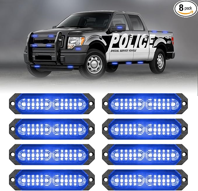 HLauto 1200T Emergency Strobe Grille Lights: 8pcs 12 LED Sync Feature Safety by HLauto