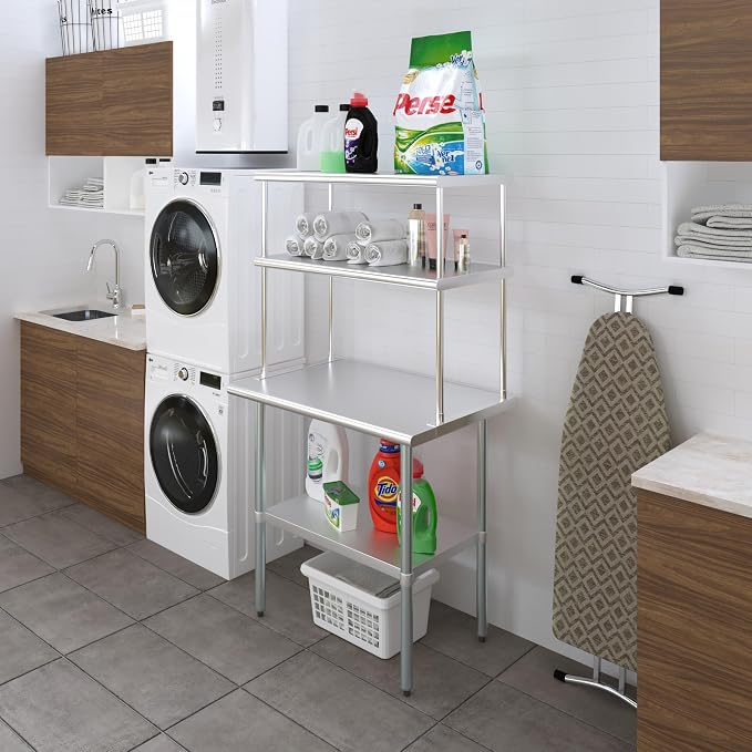 Amgood Stainless Steel Work Table Double Tier Overshelf | Metal Kitchen Prep - Image 4