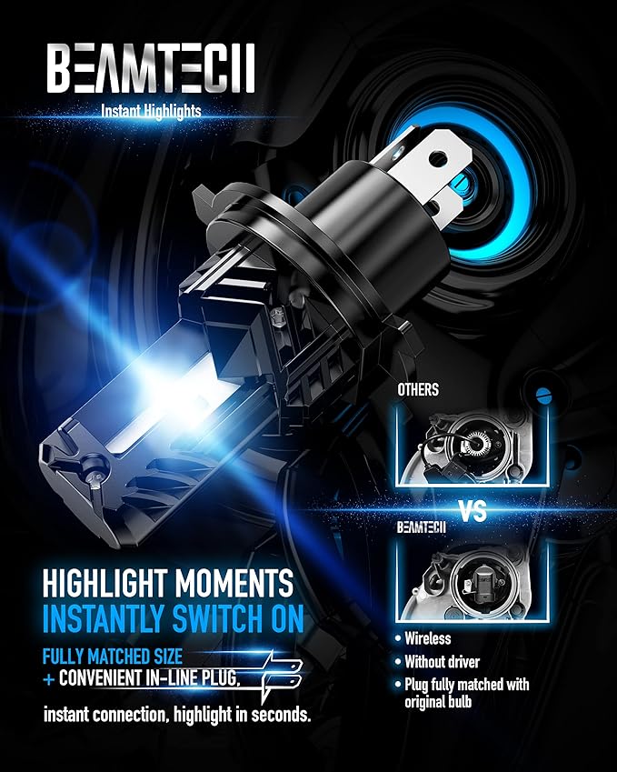 BEAMTECH H4 Bulb, Fanless In Line 9003 Fog Light Bulb 6500K Xenon White Fog - Image 3