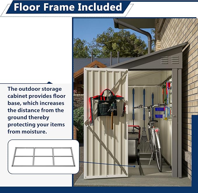 Shed Lean to Storage Shed, Outdoor 4' x 8' Metal Wall Side Storage Sheds & - Image 4