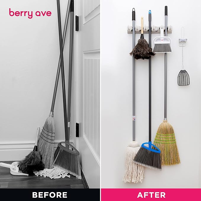 Berry Ave Broom Holder & Wall Mount Garden Tool Organizer- Kitchen, Garage & - Image 6