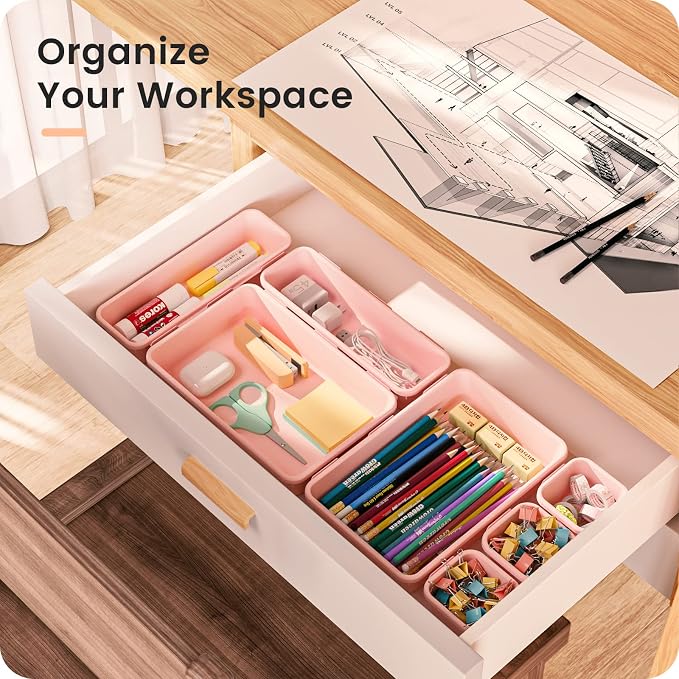 A-LuGei 【】【Pink】 Tool Box Organizer Tray Divider Set, Desk Drawer - Image 2