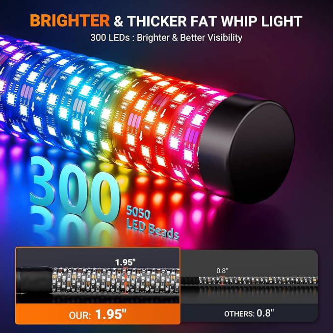 2PCS 1FT Fat Whip Lights for UTV ATV - Image 2