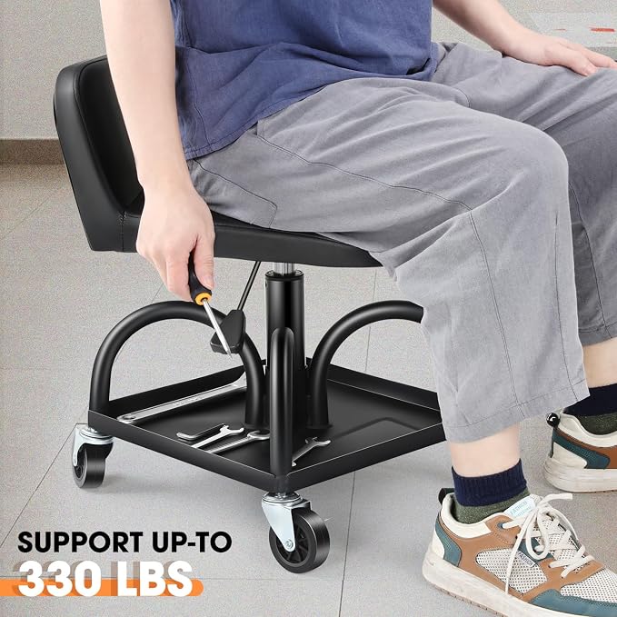 DNA MOTORING Rolling Padded Seat Adjustable Height Seat 330lbs Capacity Rolling - Image 6