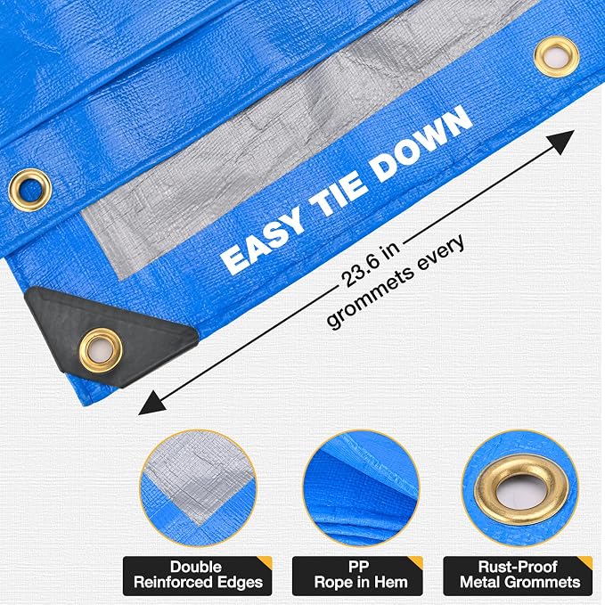 Tarp 8x10 Feet 14 Mil Heavy Duty Waterproof Tarp, Large Multipurpose Cover - Image 4