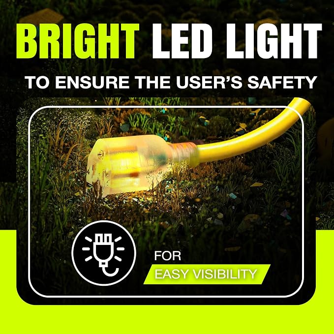 6ft Outdoor/Indoor Extension Cord 16/3 Gauge Heavy Duty 3 Prong SJTW, Waterproof - Image 2