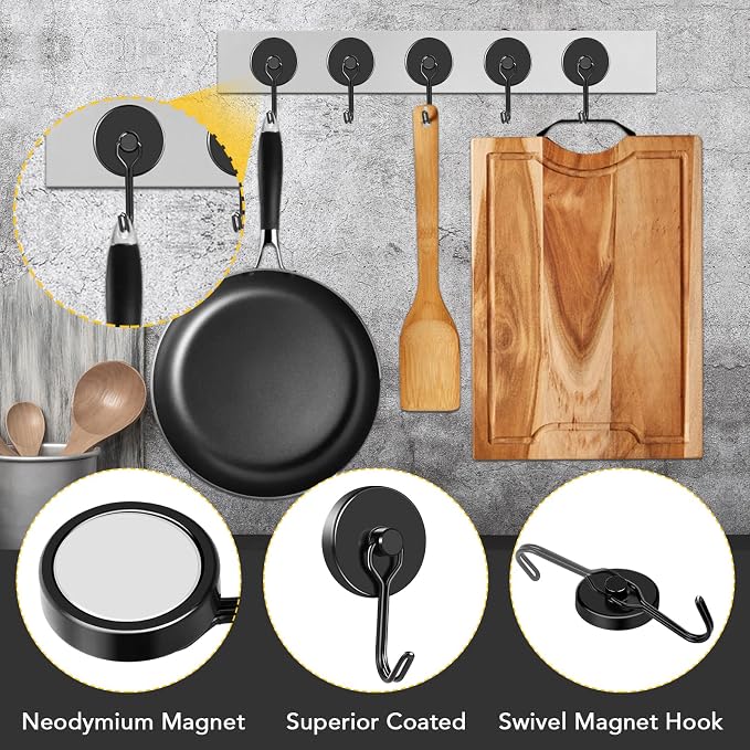 MIKEDE Black Magnetic Hooks Heavy Duty, 110LB Swivel Swing Strong Magnetic - Image 5