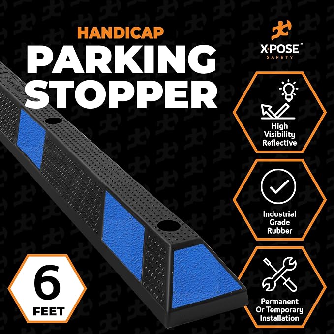 Xpose Safety 72" Heavy Duty Rubber Parking Stopper – 6 Pack Wheel Blocks - Image 2
