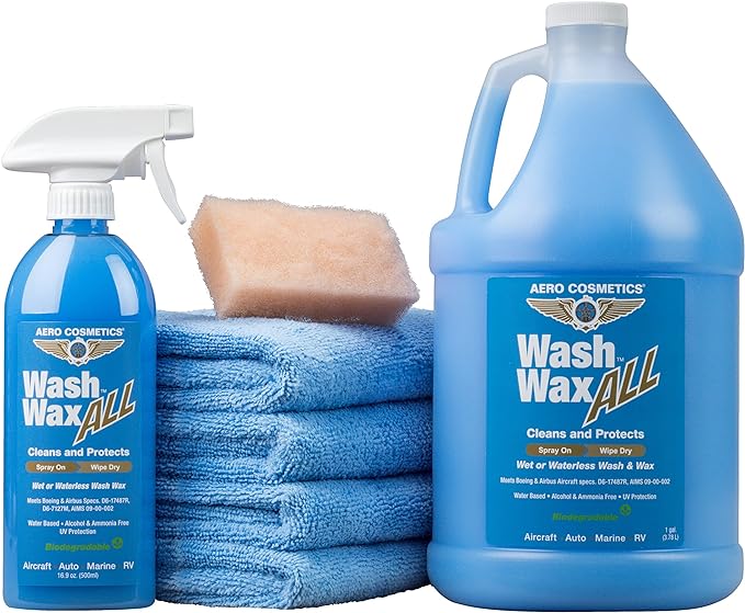 Wet or Waterless Wash Wax Kit 144oz UV Protection. Cleans, and Shines. Aircraft by AeroCosmetics