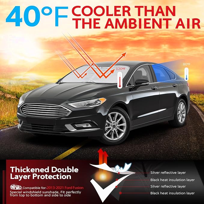 KAYZT Windshield Sun Shade for 2013-2021 Ford Fusion Foldable Sunshade Front - Image 2