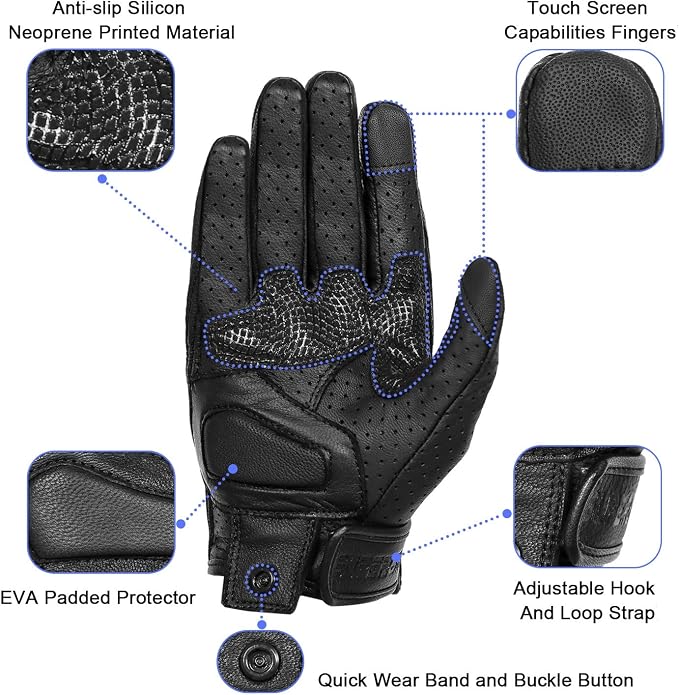 Updated Goatskin Leather Motorcycle Gloves Men Touchscreen Anti-Slip Motorbike - Image 3