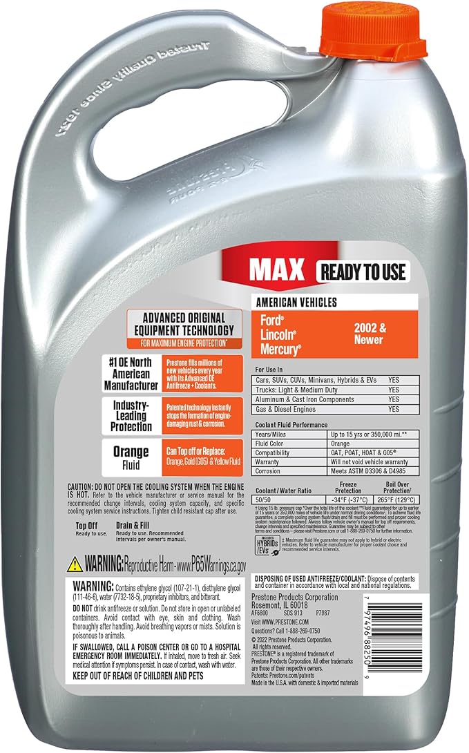 Prestone AF6800 MAX Original Equipment Antifreeze and Coolant: American Orange - Image 2