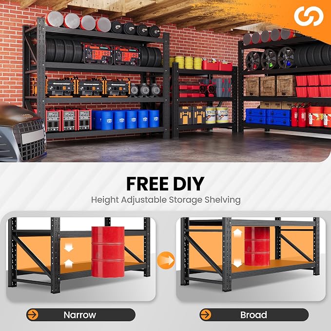 3000LBS Metal Storage Shelves, 48” W Heavy Duty Garage Shelving Units, 4 Tier - Image 4