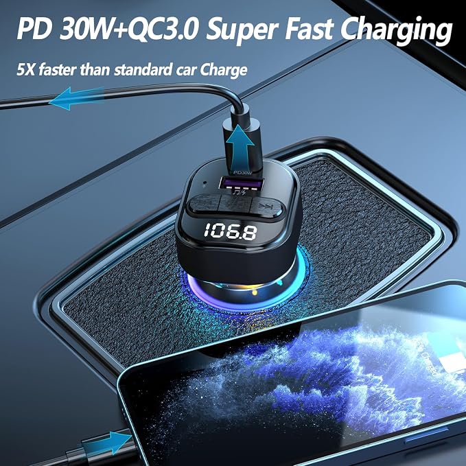 Bluetooth 5.3 FM Transmitter for Car, Wireless FM Radio Transmitter, Support - Image 3