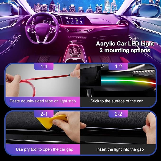 Acrylic LED Lights for Car, 43.3in RGB Strip Light Car LED Lights Interior - Image 5