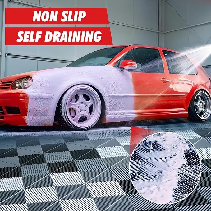50PCS|15.7"x15.7" Garage Flooring Tiles, Non-Slip Interlocking Plastic Garage - Image 2
