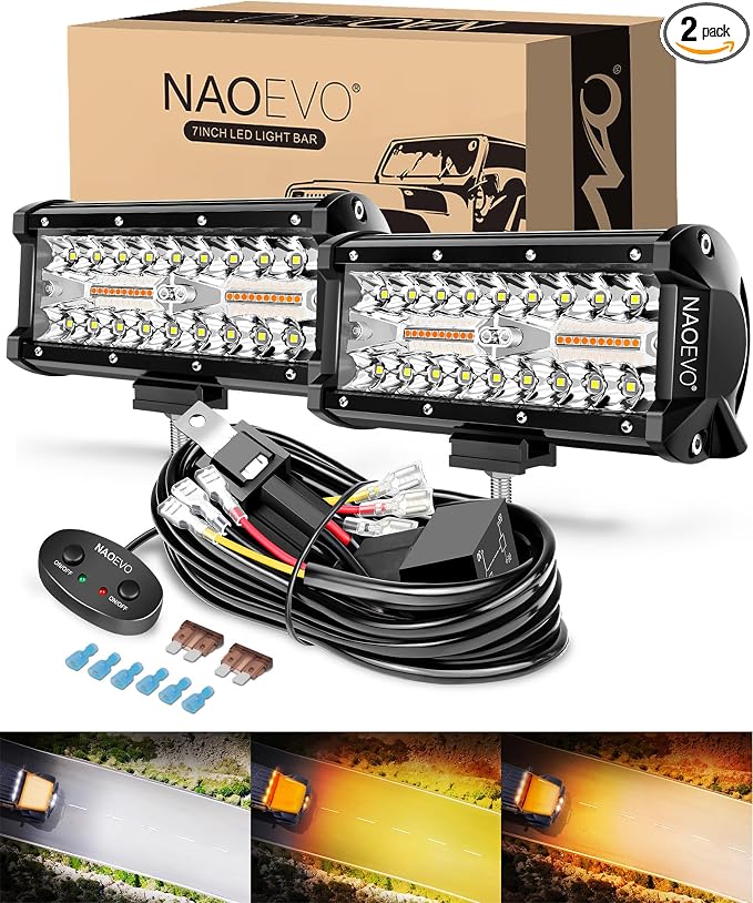 NAOEVO 7 Inch Light Bar, 240W 24, 000LM Offroad Fog/Driving Lights LED Pods by NAOEVO