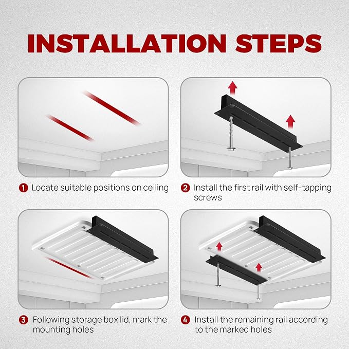 Adjustable Overhead Garage Storage Rack System – Heavy-Duty Ceiling Bin Rail - Image 4