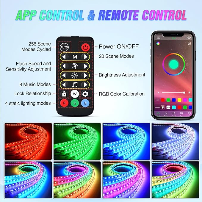 Nilight 6Pcs Car Underglow Neon Accent Strip Lights 300 LEDs Multi Color RGB-IC - Image 3