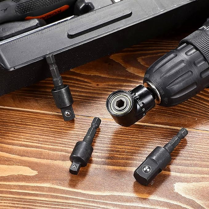 Right Angle Drill Adaptor, 4-in-1 Impact Drill Bit Extension, 360° Rotatable - Image 9