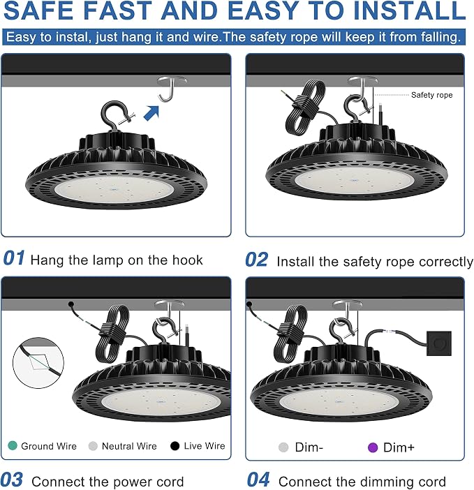 6 Pack 300W LED High Bay Light, UL&DLC Listed 41000LM Dimmable UFO High Bay LED - Image 5