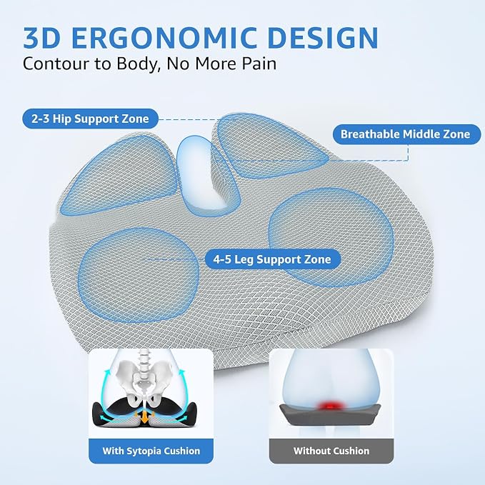 Extra Large Office Chair Cushion, Sciatica & Hip Pain Relief, Booster Pad - Image 4