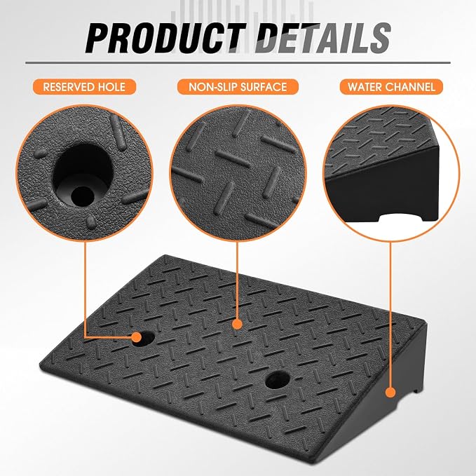 DNA MOTORING 2pcs 4.3" Rise Rubber Curb Ramp Heavy Duty Loading Driveway Ramp - Image 5