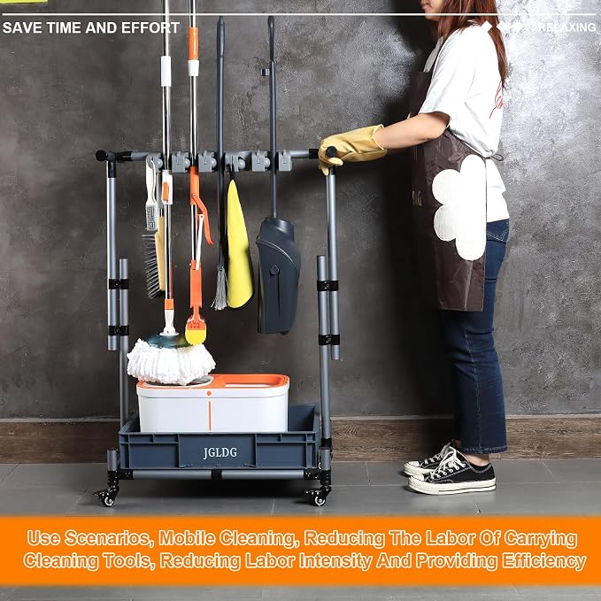 Freestanding Mobile Cleaning Tool Storage Rack, Mop and Broom Holder - Image 3