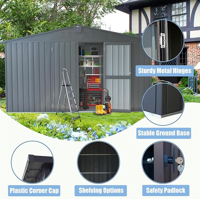 IKERY Large Galvanized Steel Storage Shed - Image 2