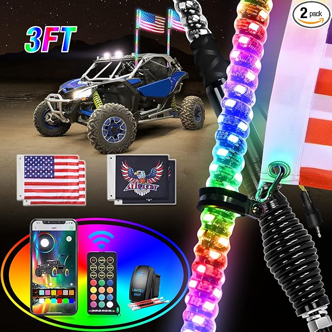 Nilight 2PCS 3FT RGB LED Whip Light by Nilight