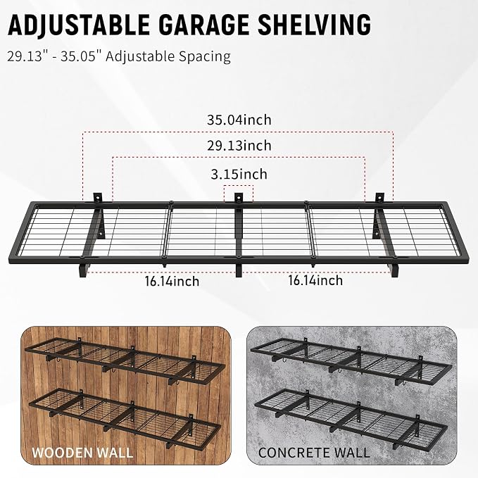 2 Pack Garage Wall Shelves, Heavy Duty Wall Shelf Organizer - Image 5