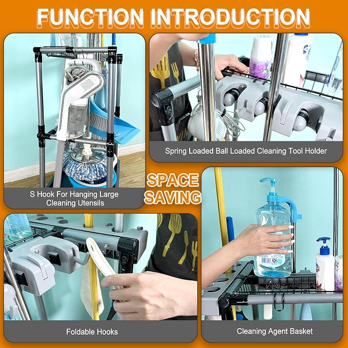 Floor-Standing Multi-Functional Cleaning Tool Organizer storage broom mop and - Image 4